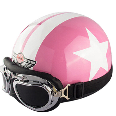 

Dade electric car helmet four seasons cute personality Harley summer half helmet half-covered hard hat battery car unisex bright powder parallel bars star