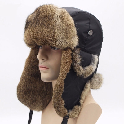 

Bomber Trapper Hats Thick Winter Warm Rabbit Fur Hat Rex Snow Caps Ear Flap Caps ushanka Russian For Men