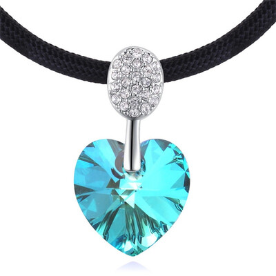 

Heart Chokers Necklaces Blue Crystal from Austrian Wedding Bride Rhinestones Pendants For Women Fashion Jewelry 28751