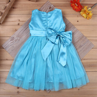 

New Girls Wear Sleeveless Cute Mesh Patchwork Bow Sweet Dress With Corsage