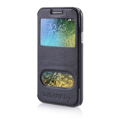 

MOONCASE View Window High grade Leather Side Flip Pouch Stand Shell Back ЧЕХОЛ ДЛЯ Samsung Galaxy E5 / E500 Blue