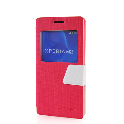 

MOONCASE View Window Leather Side Flip Pouch Ultra Slim Shell Back Case Cover for Sony Xperia M2 Hot pink