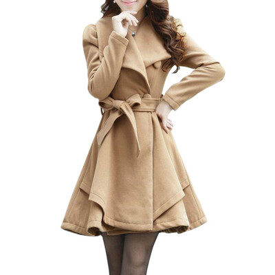 

CT&HF Women Leisure Fashion Woollen Coat Korean Temperament Elegant Pure Color Long Sleeve Coat Winter Thickening Contracted Top