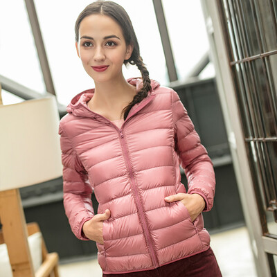 

Intercrew light down jacket female 2018 winter new womens fashion casual Korean version of the thin section hooded light down jacket female ICR4UD52A pink XL