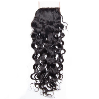 

Cambodian Virgin Hair Lace Closure Water Wave Size 4x4 inch FreeMiddle3 Part Wet&Wavy Human Hair Closure Natural Black Color