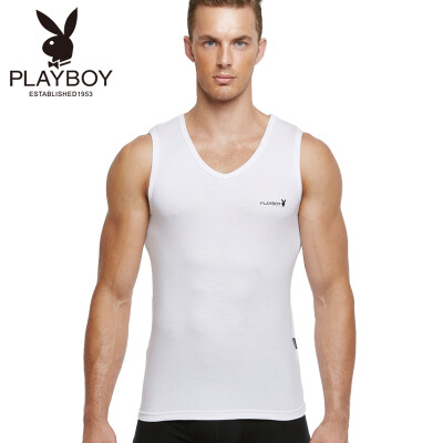 

Playboy Mens Vest Mens Sports Bottom Wide Shoulder V-Neck Shirt 7540 White