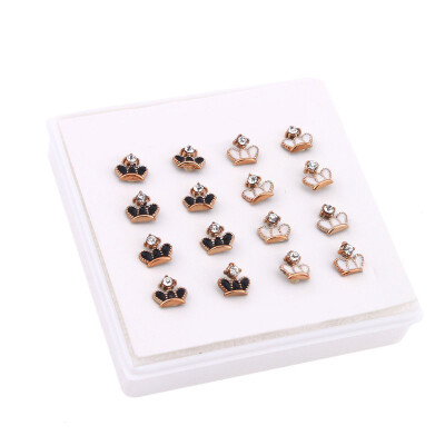 

1BOX( 8 Pairs) Fashion Crown Style Cute Pattern Pierced Stud Earrings