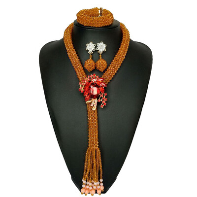 

2018 Hand Made Pink India Crystal Beads Bridal Jewelry Nigerian Wedding Costume Necklace African Beads Jewelry Set For Women
