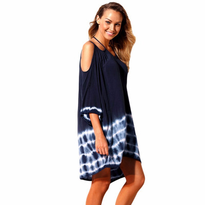 

Weis Diramon New V-Neck Sling Seven-Point Sleeve Tie-Dye Detail Loose Beach Sunscreen Dress 420042
