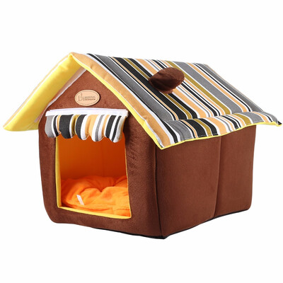 

Striped Pattern Removable Dog Cat House Pet Bed super-soft velvet&canvasternal filling is high-density sponge warm&soft