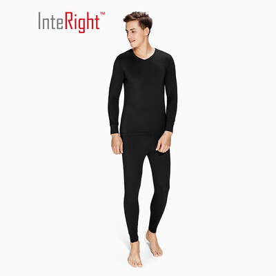 

INTERIGHT thermal underwear male cashmere protein V-neck suit dark blue