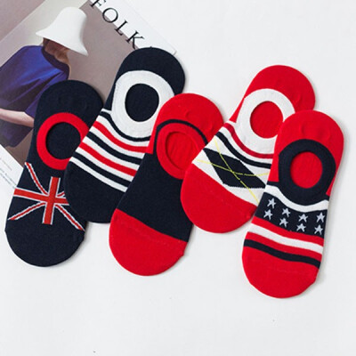 

A Pair Of Men&39s Personality Cotton Stripe Anti-Skid Silicone Breathable Invisible Ship Socks