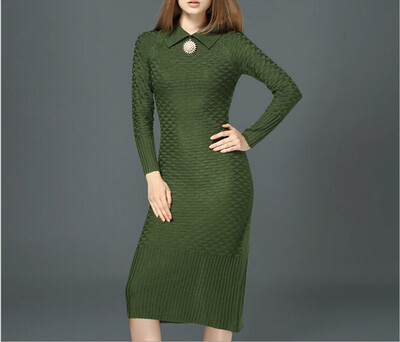 

Lovaru ™2015 new winter Europe Casual Dress beaded sweater knit dress lapel floral dress boutique