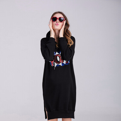 

Women Plus size Loose Harajuku Hoodies Oversize Letter Print Extra Long Sleeves Sequined Pullovers