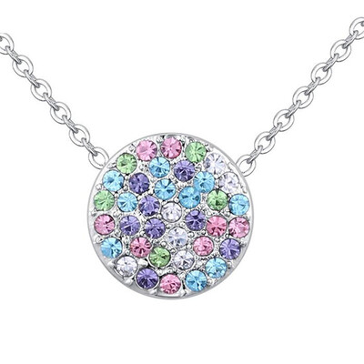 

Colorful Round Pendant Necklace Austrian Crystal Jewelry For Women High Quality Accessories Party Gift White Gold Plated 26715