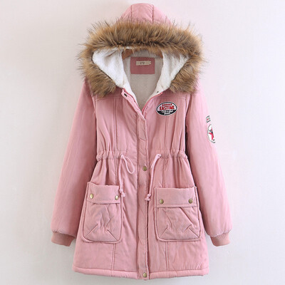 

Fur Collar Hooded Cotton Lamb Wool Long Coat Thicken Warm Long Jacket Female Plus Size 2XL Outerwear Parka