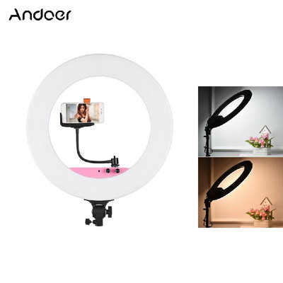 

Romacci Andoer 18inch LED Video Ring Light Fillin Lamp Studio Photography Lighting 80W Dimmable 3200K5800K Bicolor with Phone H