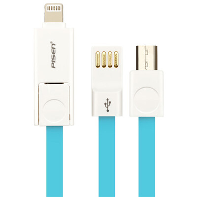 

Micro-USB Lightning interface two-in-one mobile phone charging line 1 meter lake water blue for Apple Andrews Huawei Samsung