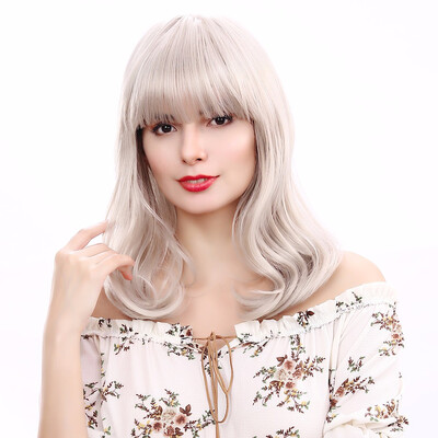 

Synthetic Sliver Gray Wig for Wihte Women 18" Long Natural Wave Party Fashion Cosplay Daily Wigs