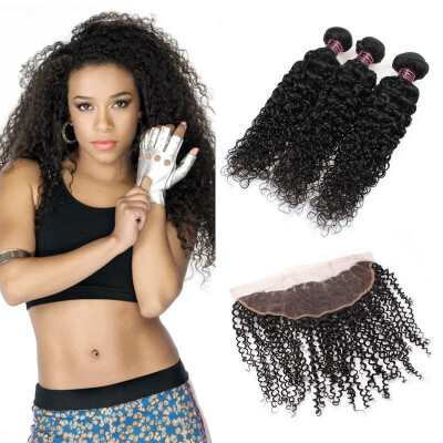 

Ishow Hot Selling 7A Ear to Ear Lace Frontal Closure With 3 Bundles Brazilian Virgin Hair Curly Hair With Closure Cheap Human Hair