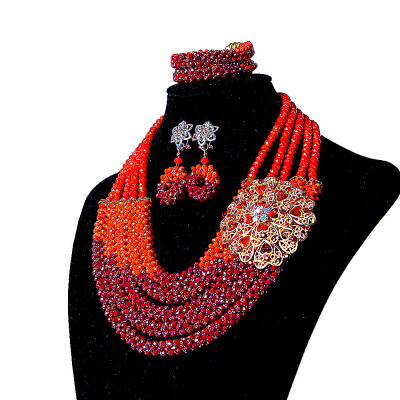 

AMYNOVA Fuchsia&White 5 Strands Beaded African Wedding Bridal Beads Necklace Nigerian Beads Jewelry Set for Women