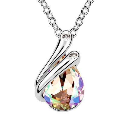 

White Gold Plated Crystal Drop Necklace Made With Crystal from Swa Elements Jewelry for Women Weddings 6286
