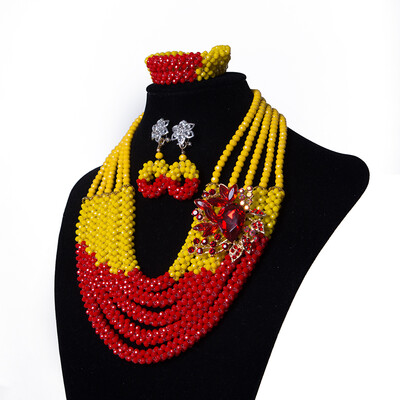 

AMYNOVA Fuchsia&White 5 Strands Beaded African Wedding Bridal Beads Necklace Nigerian Beads Jewelry Set for Women