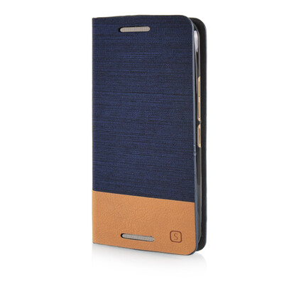 

MOONCASE Canvas Design Leather Side Flip Wallet Pouch Stand Shell Back Case Cover for HTC One M9 Dark Blue