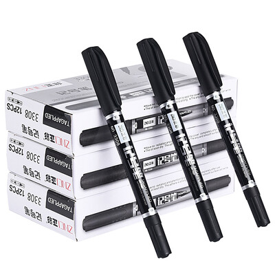 

Zhengcai ZNCI marker pen small double head multi-use oily mark conference pen signature pen hook line pen office stationery 12 box 3308 black