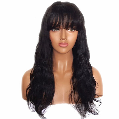 

9A Long Wave Lace Front Human Hair Wigs Wave Brazilian Virgin Hair Wigs with Bangs Pre-Plucked 130 Density for Women10-20inches