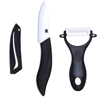 

High-grade ceramic knife black handle 3 inch paring knife+one peeler sharp ceramic blade kitchen knives best gift