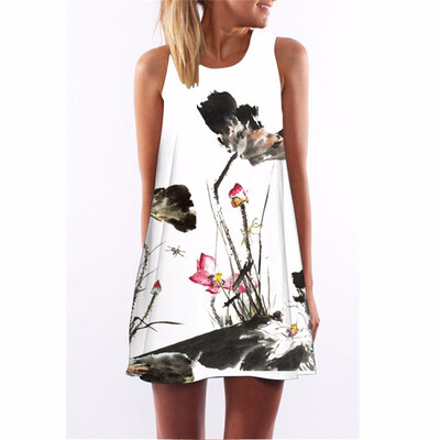 

Chiffon Summer Dress Floral Print Boho Dresses For Women Casual Beach Sleeveless Sundress