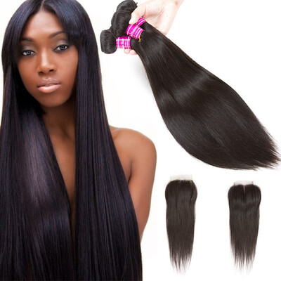 

Glary Mongolian Virgin Hair with Closure Silky Straight Human Hair 100 Unprocessed Hair Weave Extension 3 Bundles with Closure