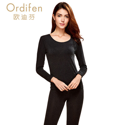 

Ou Difen warm suit ladies underwear long sleeve round neck solid color modal warm suit XW6101 white wax gray