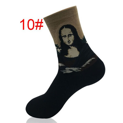 

1 Pair Men&39s Personality Cartoon Cotton Mona Lisa Painting Middle Tube Socks
