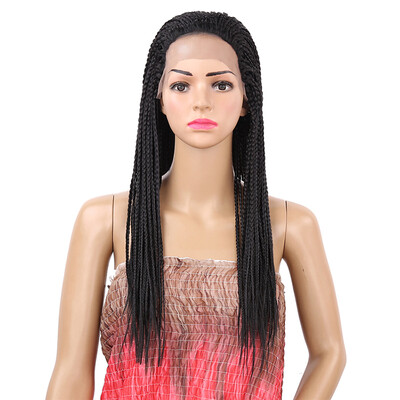 

18 22inch Long Black Synthetic Hair Box Lace Front Braid Wig with swiss lace wig