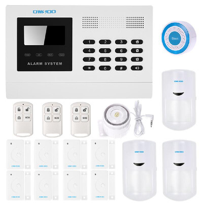 

OWSOO 433MHz Wireless Autodial GSM SMS Alarm Security System PIR Motion Sensor LCD Display Wired Siren Door Sensor Phone App
