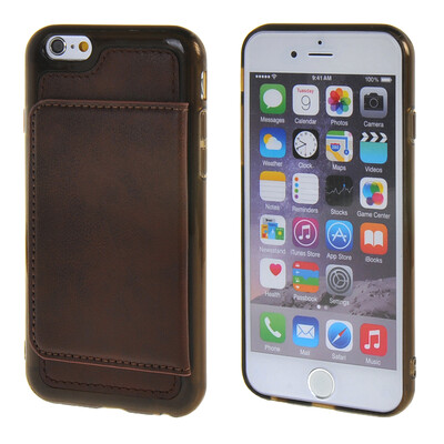 

MOONCASE iPhone 6 (4,7 ") Кожа карты кожи чехол + силиконовый гель ТПУ Тонкий прочный чехол Обложка Темно-коричневый