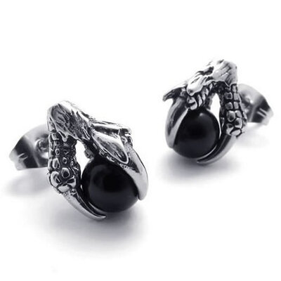 

Hpolw Vintage Stainless Steel Dragon Claw Mens Stud Earrings Set 2pcs Color Silver Black