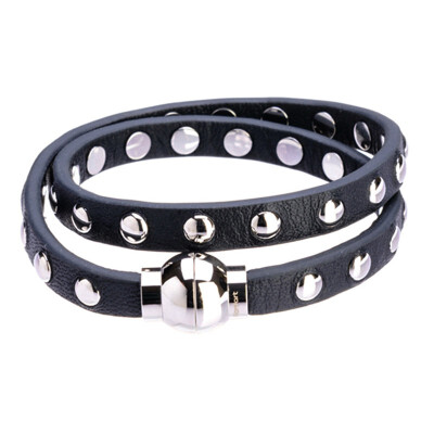 

Long Trip Double Leather Full Rivet Band Cutting Wire Bracelet