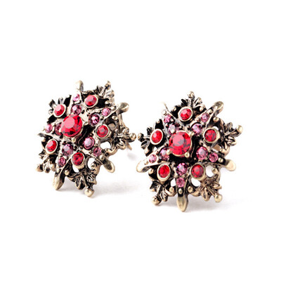 

Aiyaya Copper Plated 5 Point Star Red Crystal Round Clip on Earrings for Womens