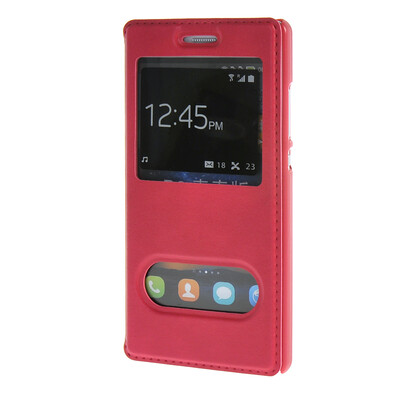 

MOONCASE Huawei Ascend P8 Lite Case Double Window View Leather Flip Bracket Back Case Cover Hotpink 01