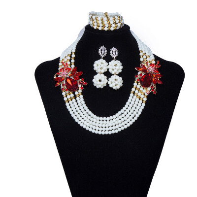 

Luxury Nigerian Bridal Beads Jewelry Traditional African Wedding Statement Necklace Set Women Party Costume Accessories