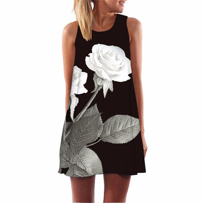 

Chiffon Summer Dress Floral Print Boho Dresses For Women Casual Beach Sleeveless Sundress