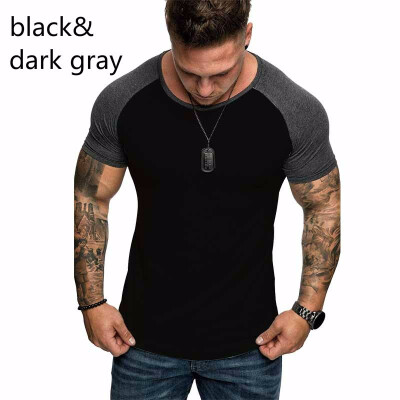 

Summer Mens Fashion Stitching Color Short Sleeved Cotton T-shirts