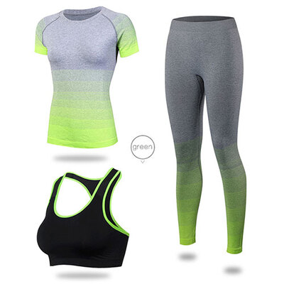 

Yoga Set 3 PCS Workout Sexy Sport Suit Gym Running Shirt legging Pants Sport Bra