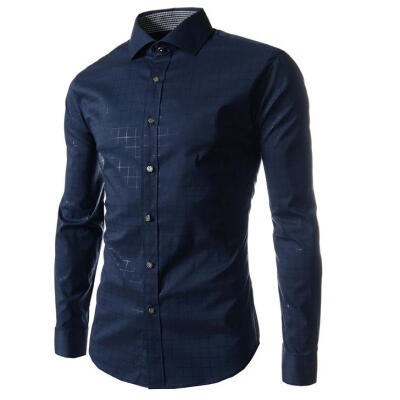 

Zogaa New Mens Shirt Fashion Printing Grid Long Sleeve