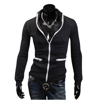 

Zogaa New Mens Hoodie Contrast Color Zipper Stand Collar