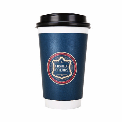 

OTOR 240ml380ml470ml Paper Cups Two Layers Heat-Insulated Disposable Cup with Cover for Coffee&Beverages 500pcs