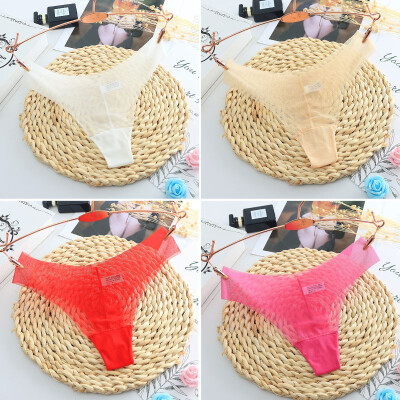 

Women Seamless Thongs Ultra Thin Mesh G Strings Solid Slim Panties See through Transparent Pink Underwear